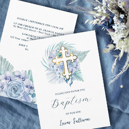 Boho Pastel Blue Bouquet Baptism Inbjudningar