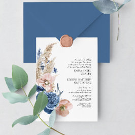 Boho pastel blue & chic blommigt Bröllop Inbjudningar
