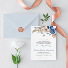 Boho pastel blue & chic blommigt Bröllop Inbjudningar