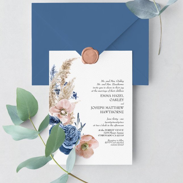 Boho pastel blue &  chic blommigt Bröllop Inbjudningar (Skapare uppladdad)