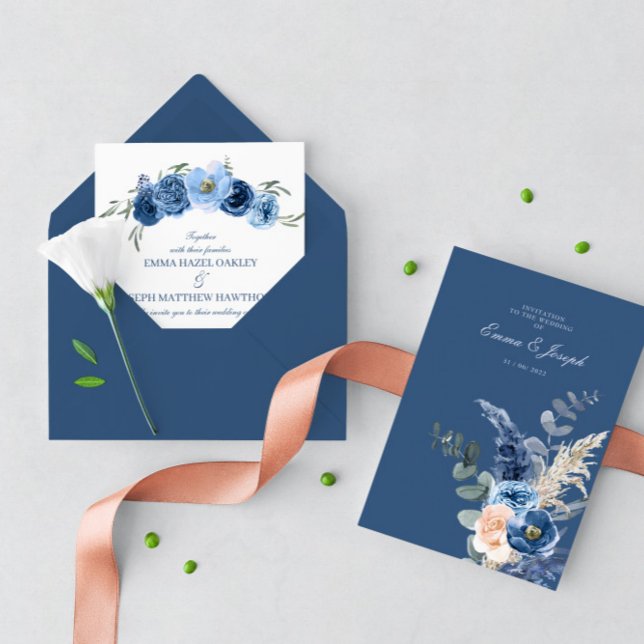 Boho pastel blue &  chic blommigt Bröllop Inbjudningar (Skapare uppladdad)