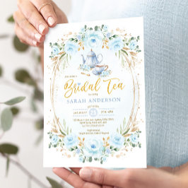 Boho Pastel Blue Flower Möhippa Tea Party Inbjudningar