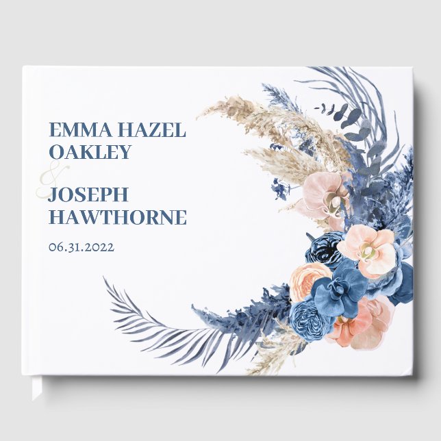 Boho pastel blue och  chic Bröllop Gästböcker (Framsida)