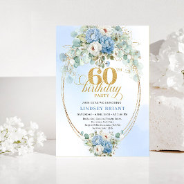 Boho Pastel Blue Peonies 60th Birthday Invitation Inbjudningar