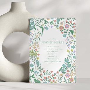 Boho Pastel Blue Wildblomma Stollig Soiree Inbjudningar
