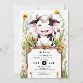 Boho Pastel Cow Birthday Inbjudningar