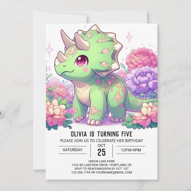 Boho Pastel Dinosaur Digital Birthday Inbjudningar (Framsida)
