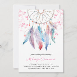 Boho Pastel Feathers Dreamcatcher Girl Baby Shower Inbjudningar