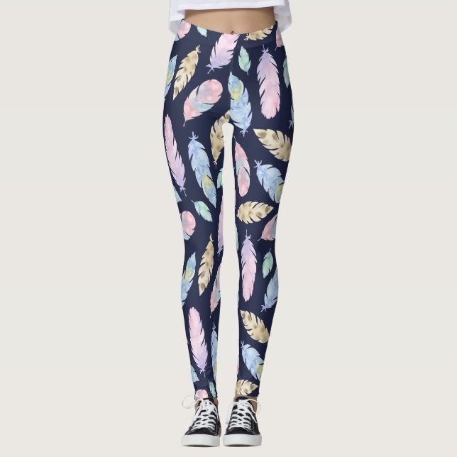 Boho Pastel Feathers Leggings (Framsida)