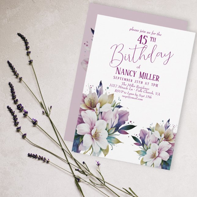 Boho Pastel Flowers 45:e födelsedagsinbjudan Inbjudningar (Skapare uppladdad)