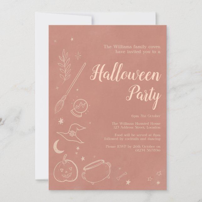 Boho pastel Halloween witchy halloween-inbjudan Inbjudningar (Framsida)