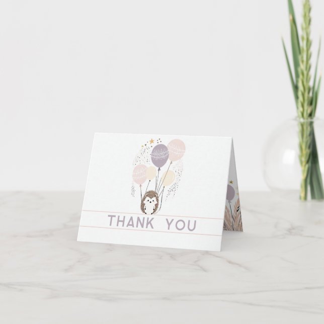 Boho Pastel Hedgehog och Ballog tackkort (Framsida)