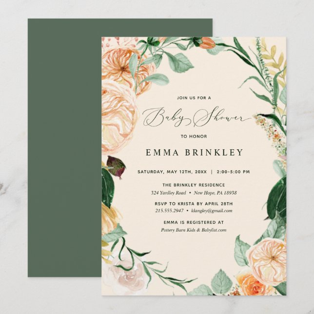 Boho Pastel Peach Neutralt Baby Shower Inbjudningar (Fram/baksida)