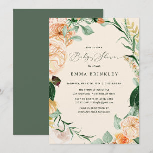 Boho Pastel Peach Neutralt Baby Shower Inbjudningar