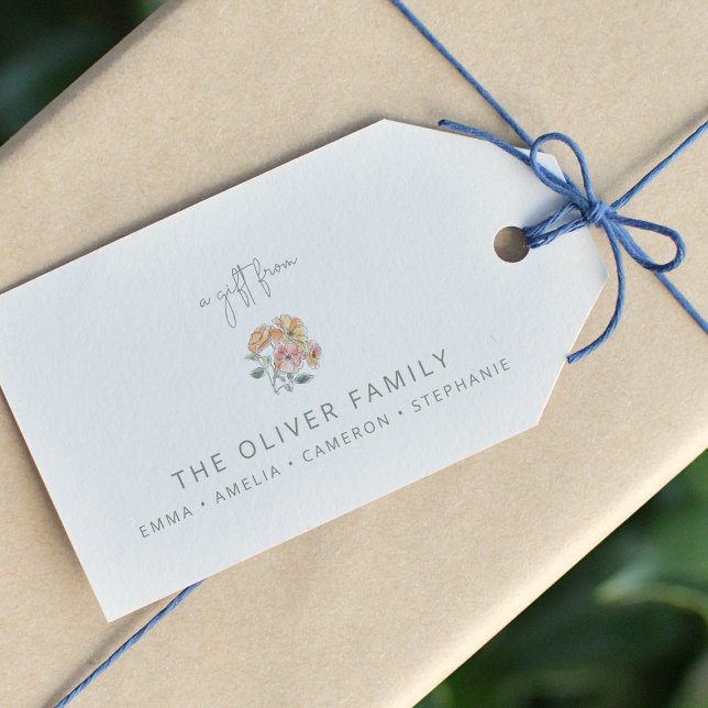 Boho Pastel Peach Watercolor Blommigt Namn from Presentetikett (Skapare uppladdad)