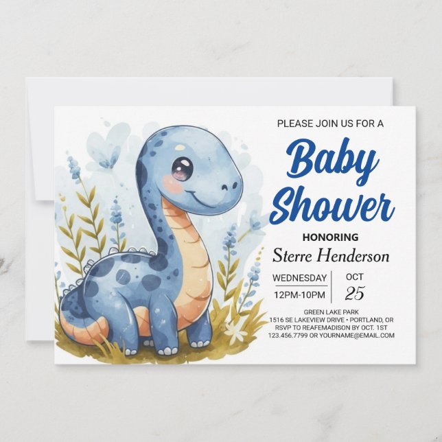 Boho Pastel Printable Dinosaur Boy Shower Inbjudningar (Framsida)