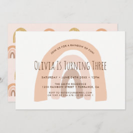 Boho Pastel Rainbow 3:e födelsedagsinbjudan Inbjudningar