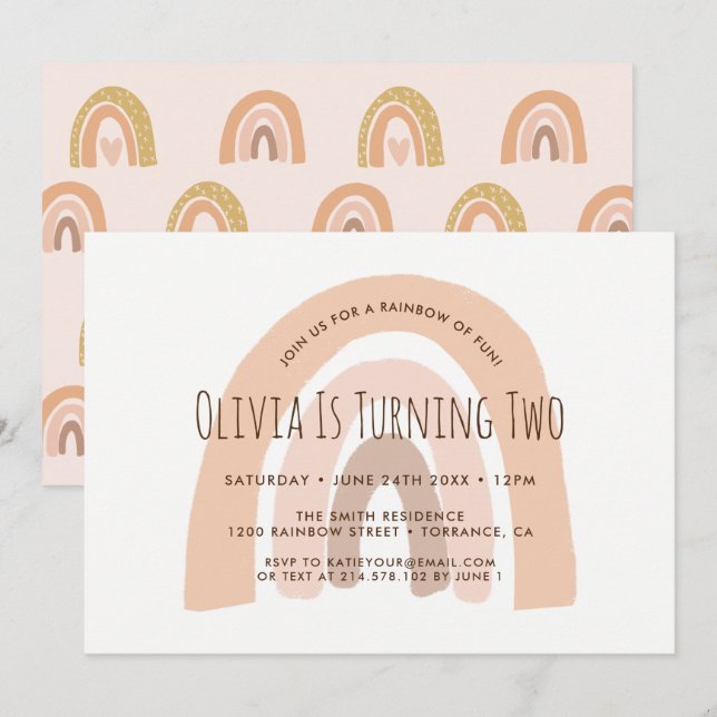 Boho Pastel Rainbow Andra födelsedagsinbjudan Inbjudningar (Fram/baksida)