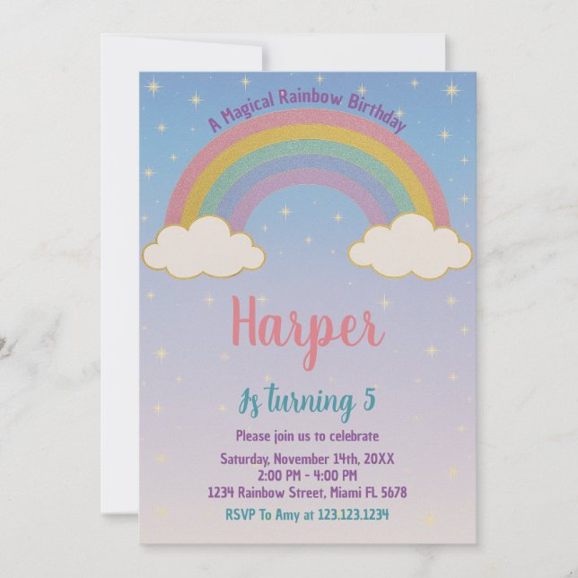 Boho Pastel Rainbow Birthday-inbjudan Inbjudningar (Framsida)