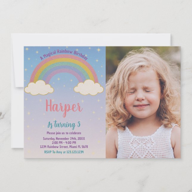 Boho Pastel Rainbow Birthday-inbjudan Inbjudningar (Framsida)
