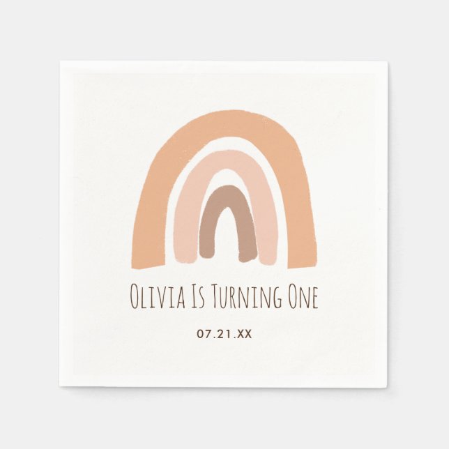 Boho Pastel Rainbow First Birthday Napkins Pappersservett (Framsidan)