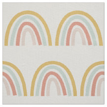 Boho Pastel Rainbow Natural Ivory Linen Fabric