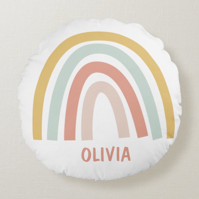 Boho Pastel Rainbow Personlig Rund Kudde (Framsidan)