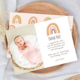 Boho Pastel Regnbåge 1-års Födelsedagsfoto Tack Inbjudningar