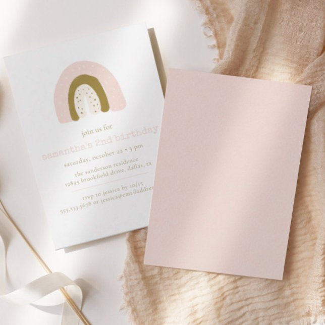 Boho Pastel Rosa Guld Rainbow Födelsedagsfest Inbjudningar (Skapare uppladdad)