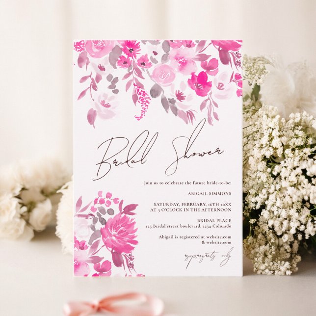 Boho pastel rosa handmålad blommigt möhippa inbjudningar (Boho pastel pink hand painted floral bridal shower invitation)