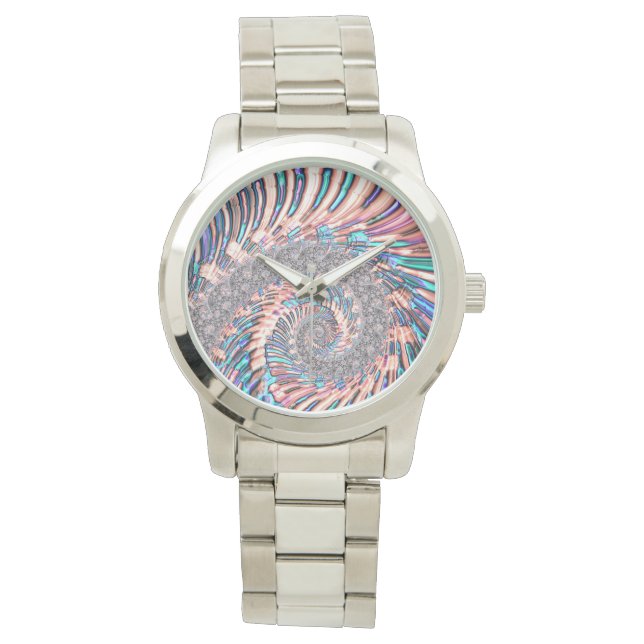 Boho Pastel Rosa och Blue Spiral Abstrakt Fractal Armbandsur (Framsida)