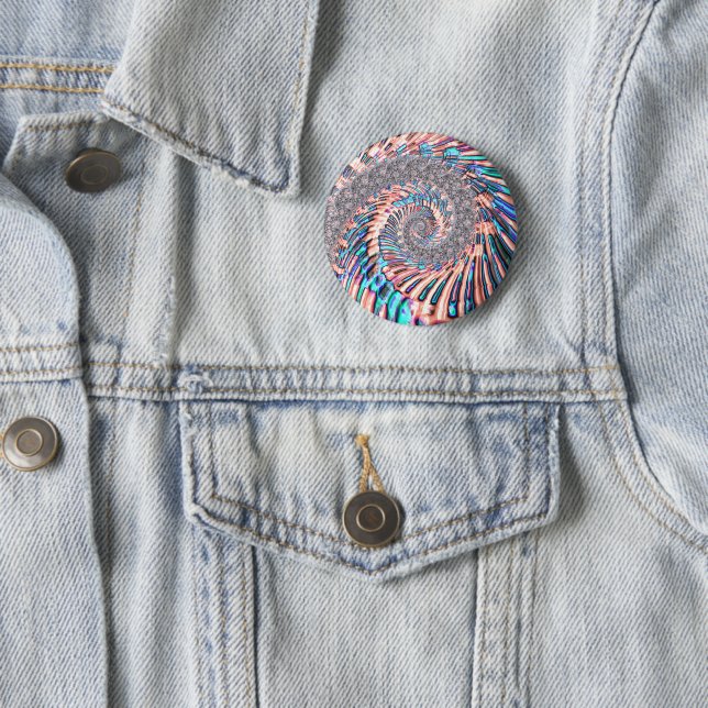Boho Pastel Rosa och Blue Spiral Abstrakt Fractal Knapp (In Situ)