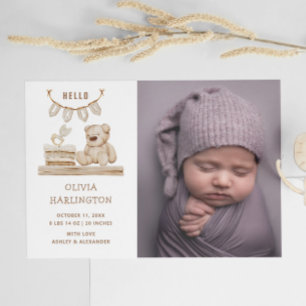 Boho pastel söt nalle leksak. Cute baby-födsel Meddelande