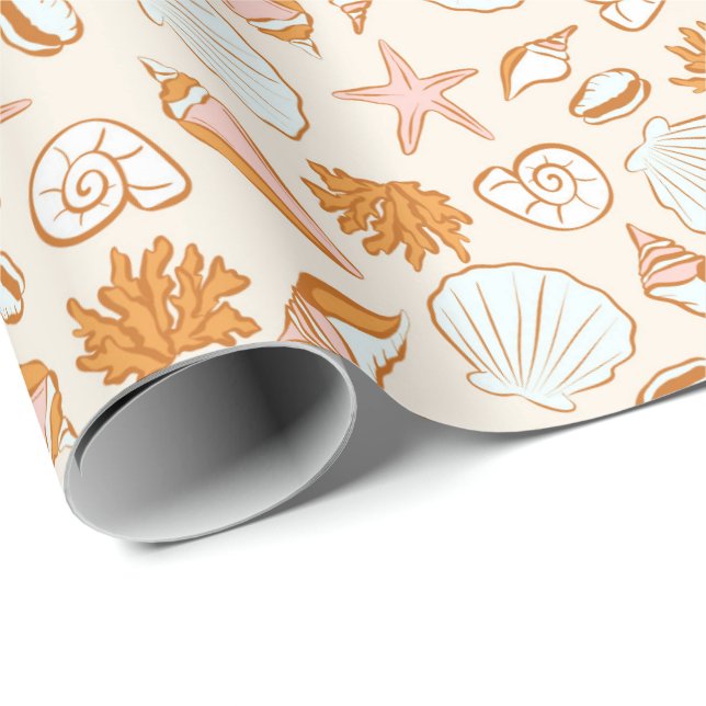 Boho Pastel Terracotta Rosa Seashell Wrapping Presentpapper (Rullad Hörn)