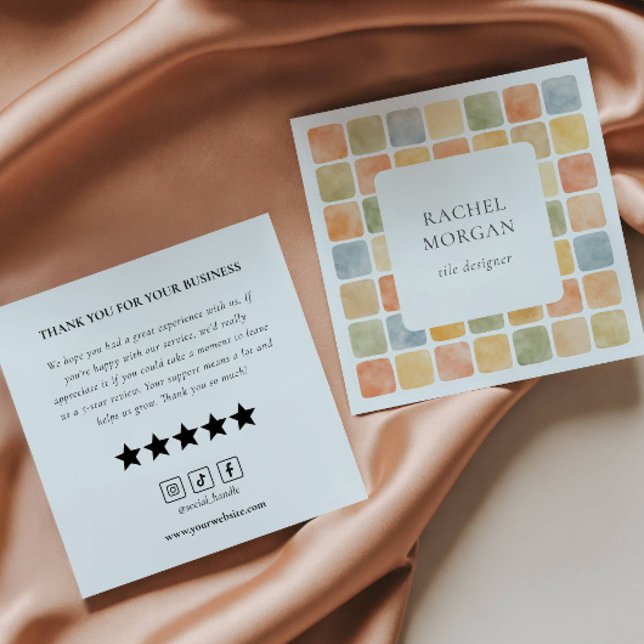 Boho Pastel Tiles Recensionsförfrågan sociala ikon Fyrkantigt Visitkort (Skapare uppladdad)