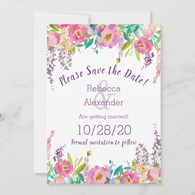 Boho Pastel Vatten Färg Blommigt Spara datum Datumet (Framsida)