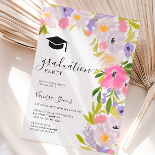 Boho pastel vild blommor vår studenten inbjudningar