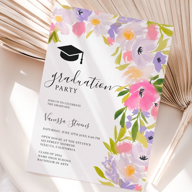 Boho pastel vild blommor vår studenten inbjudningar (Boho pastel wild flowers spring graduation invitation)
