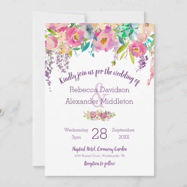 Boho Pastel Watercolor Blommigt Bröllop Inbjudningar (Framsida)