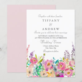 Boho Pastel Watercolor Blommigt bröllopsinbjudan Inbjudningar