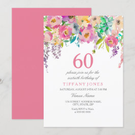 Boho Pastel Watercolor Flowers 60:e Födelsedagsfes Inbjudningar