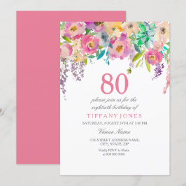 Boho Pastel Watercolor Flowers 80:e Födelsedagsfes Inbjudningar