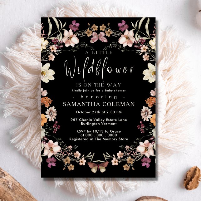 Boho Pastel WildblomModern Black Baby Shower Inbjudningar (Skapare uppladdad)