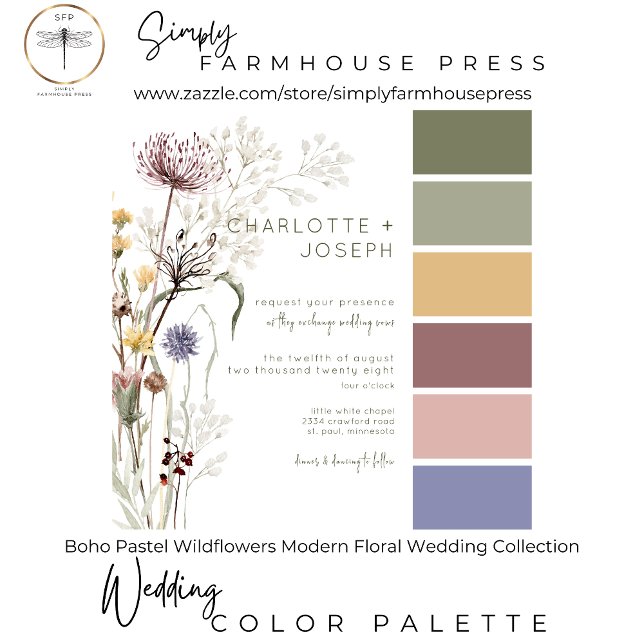 Boho Pastel Wildblommor Modern Blommigt 2 Middag OSA Kort (Skapare uppladdad)