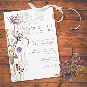 Boho Pastel Wildblommor Modern Blommigt Bröllop Inbjudningar