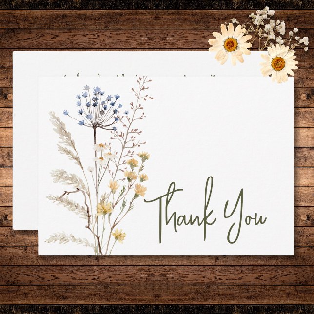 Boho Pastel Wildblommor Modern Blommigt Bröllop Tack Kort (Boho Pastel Wildflowers Modern Floral Wedding Thank You Card)