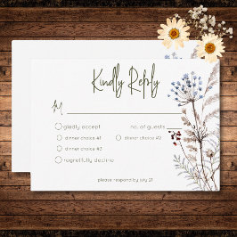 Boho Pastel Wildblommor Modern Blommigt Tre middag OSA Kort