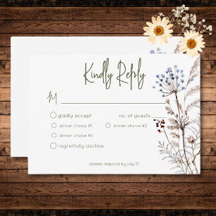 Boho Pastel Wildblommor Modern Blommigt Tre middag OSA Kort