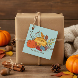 Boho Pastelblå Skördegurka Thanksgiving Gåvor Etiketter