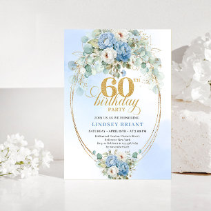 Boho Pastell Blå Peonies 60-års Födelsedagsinbjuda Inbjudningar